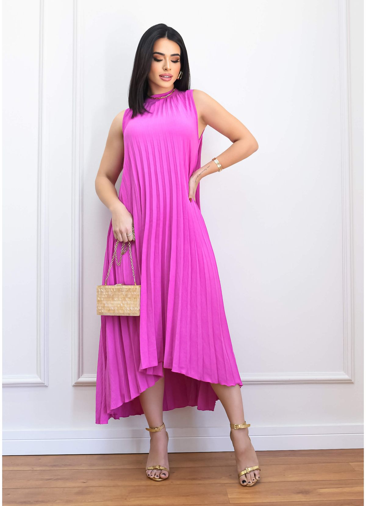 PLEATED MULLET MIDI DRESS