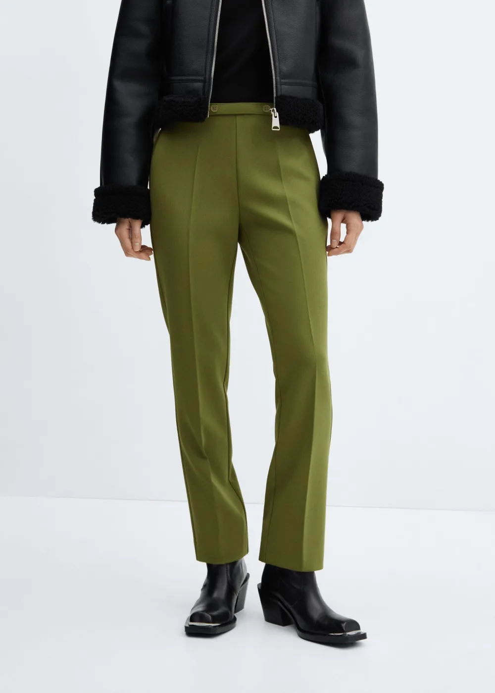 Belt straight-fit pants