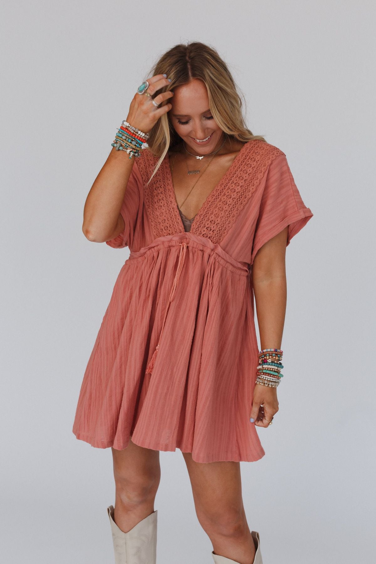 Camden Tassel Tie Dress - Clay