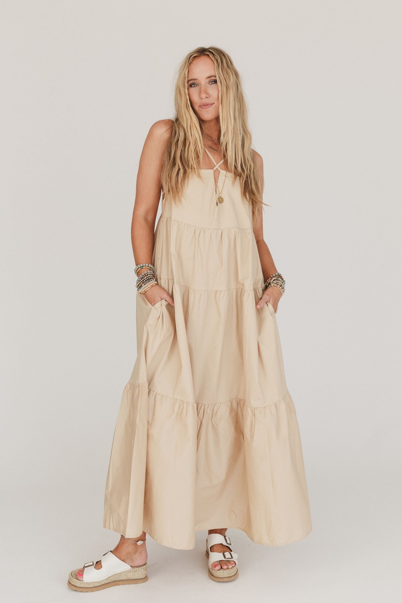 Havana Nights Tiered Maxi Dress - Tan