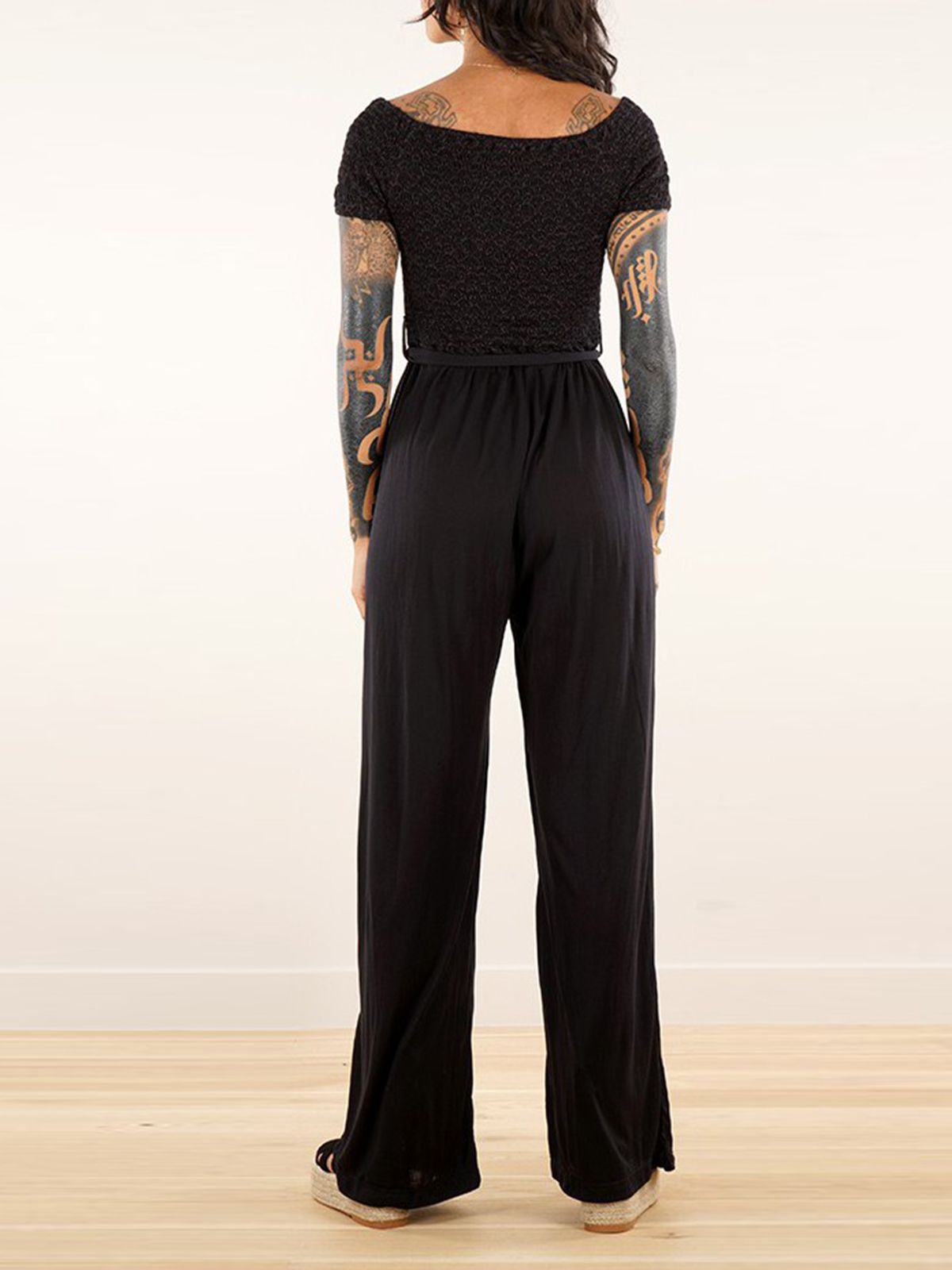 Short Sleeve Flare Leg Jumpsuit