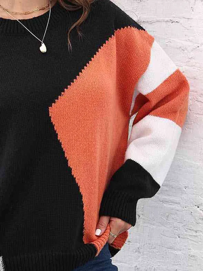 Color Block Round Neck Sweater