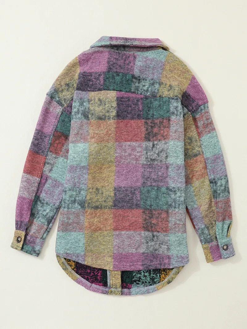 Multicolor Brushed Plaid Pocketed Oversize Shacket