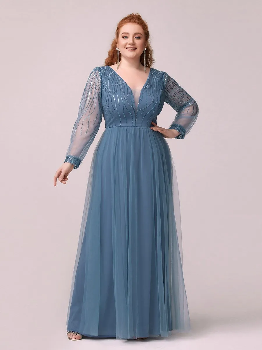 Elegant Plus Size Tulle Wholesale Long Evening Dress with Sequin