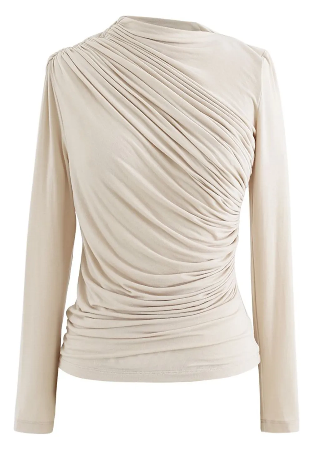 RUCHED LONG SLEEVES TOP IN CREAM