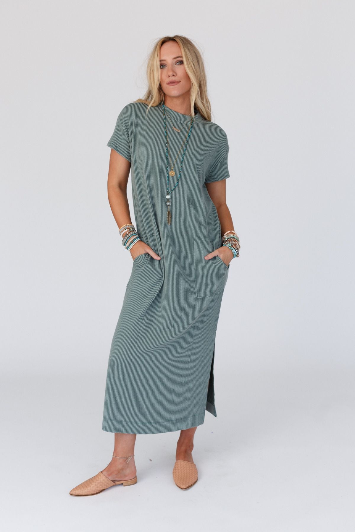 Easy Days Maxi Slit Tee Dress - Sea Foam