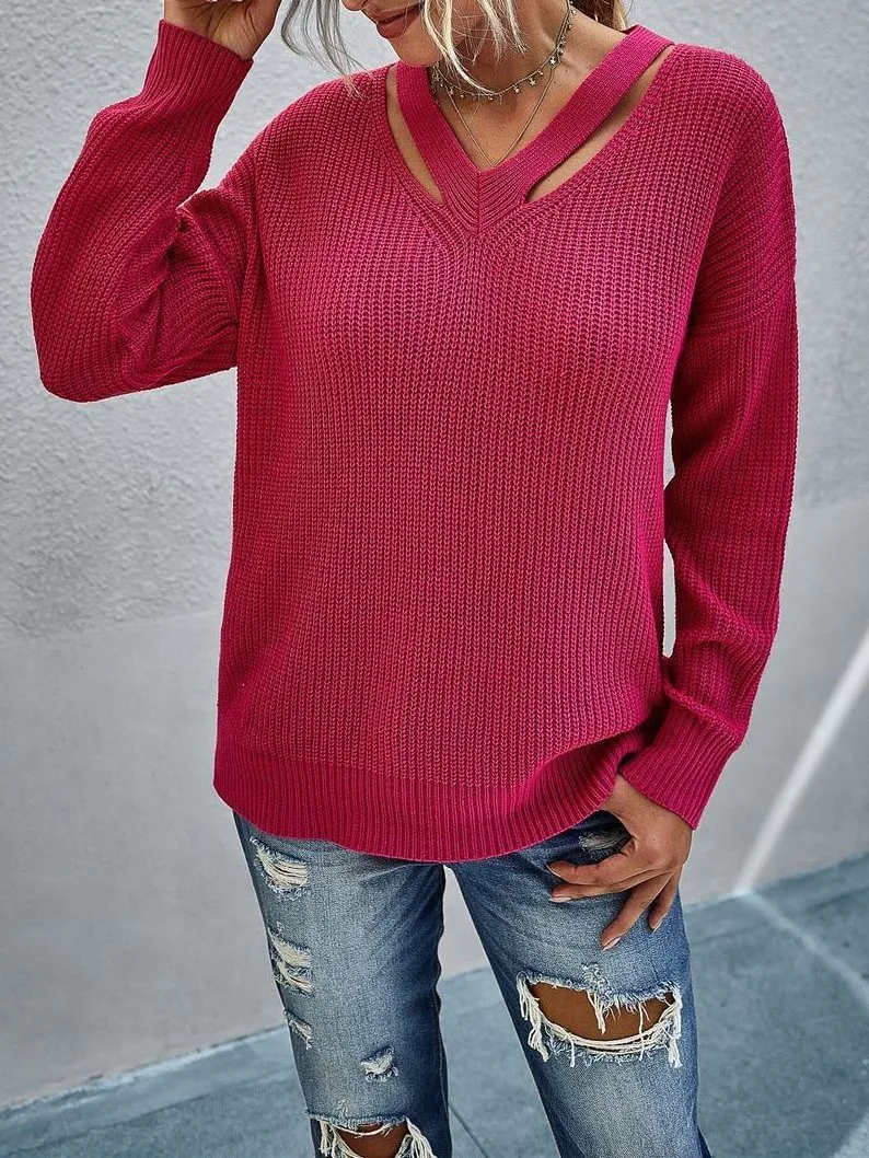 Women's V Neck Fluffy Sweater