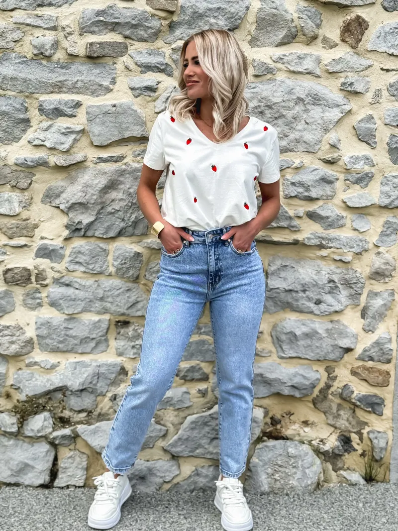 T-SHIRT  FRAISE - BLANC