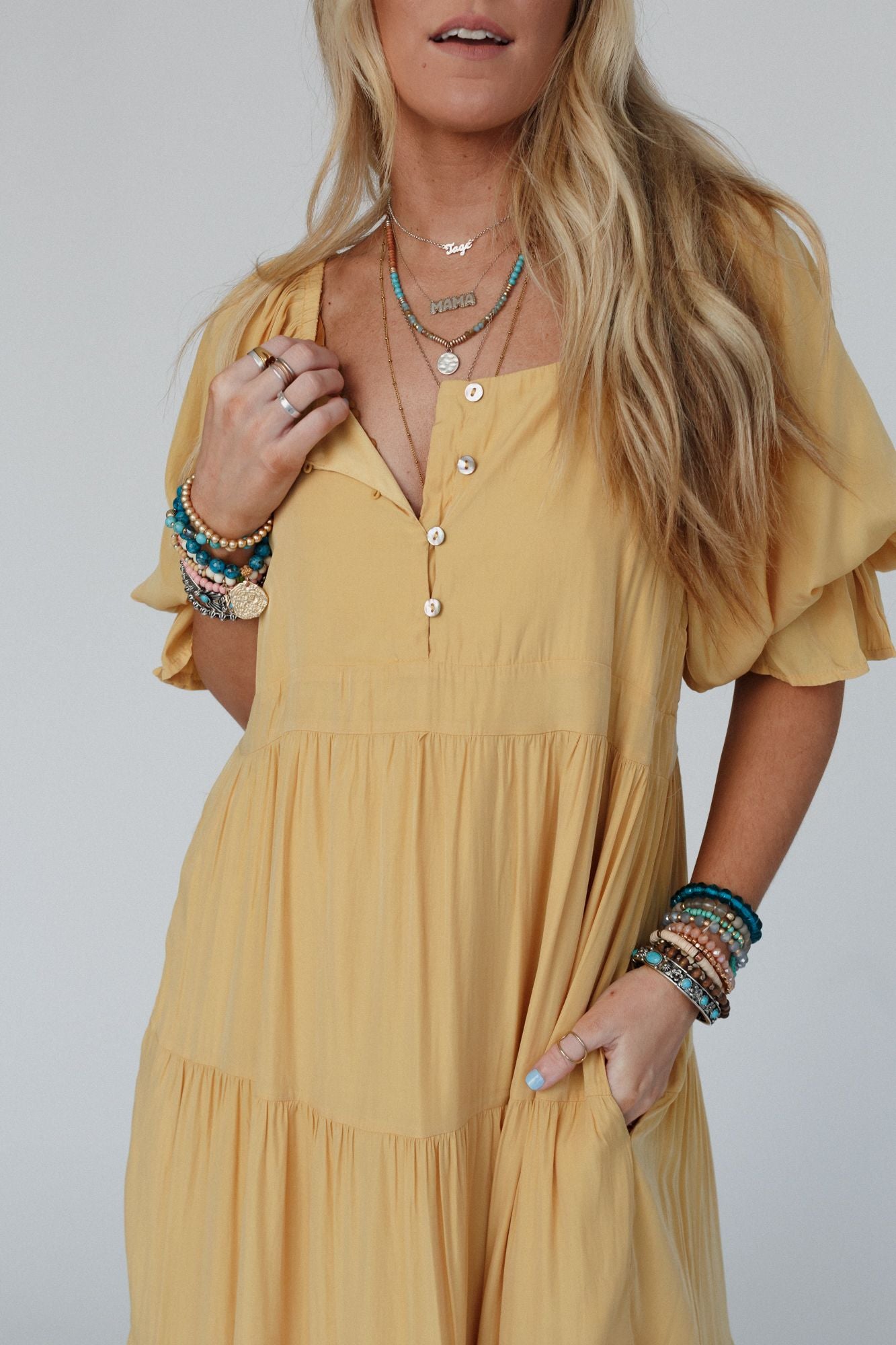 Waimea Tiered Maxi Dress - Mustard