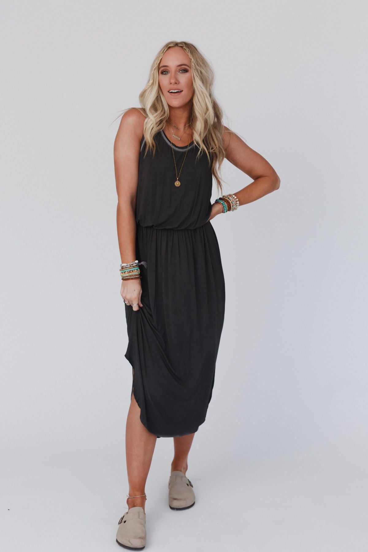 Betsy Stonewashed Midi Tank Dress - Black