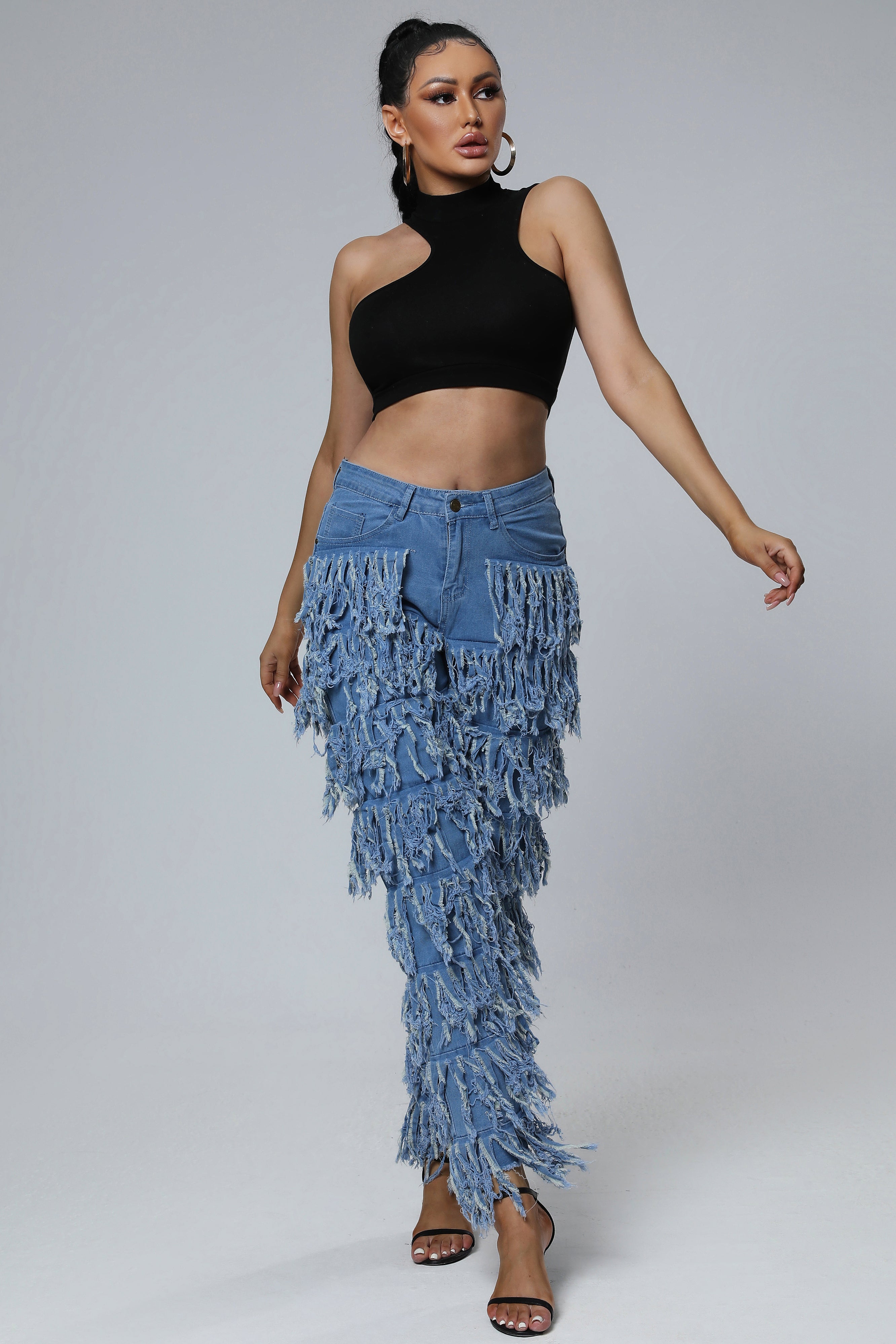 Fringes High Waist Denim Jeans