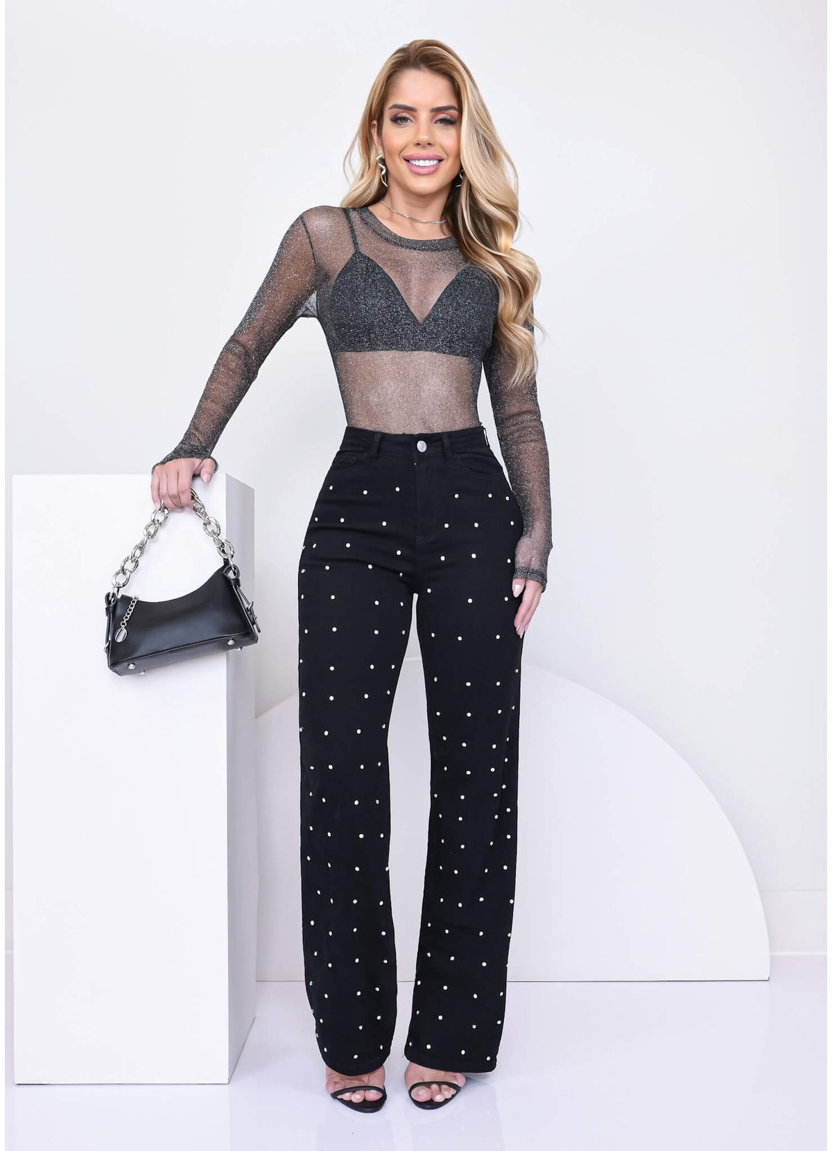 WIDE LEG SILVER STRASS PANTS