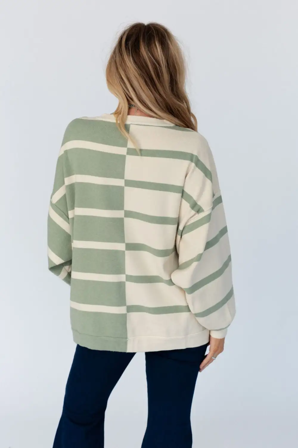 Both Sides Striped Sweater Top - Sage Multi