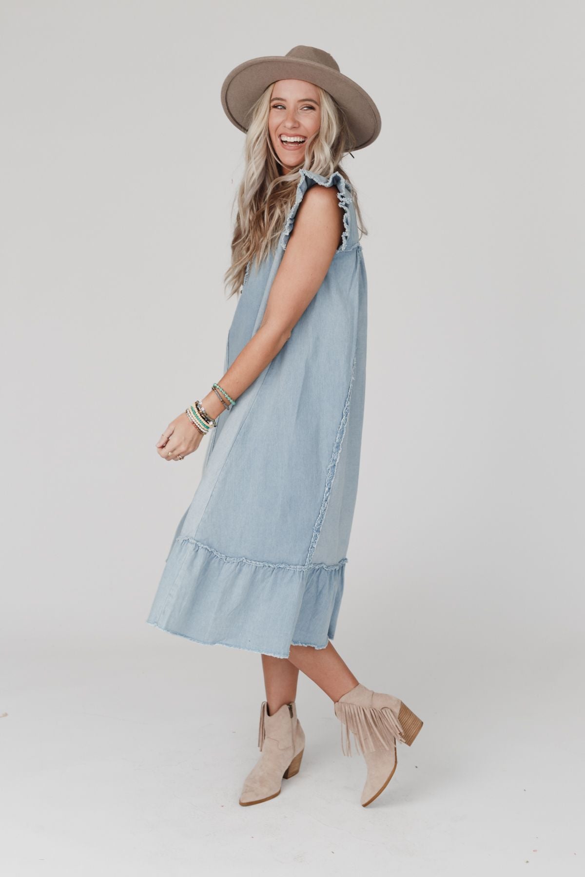 Clayton Ruffle Denim Dress - Denim