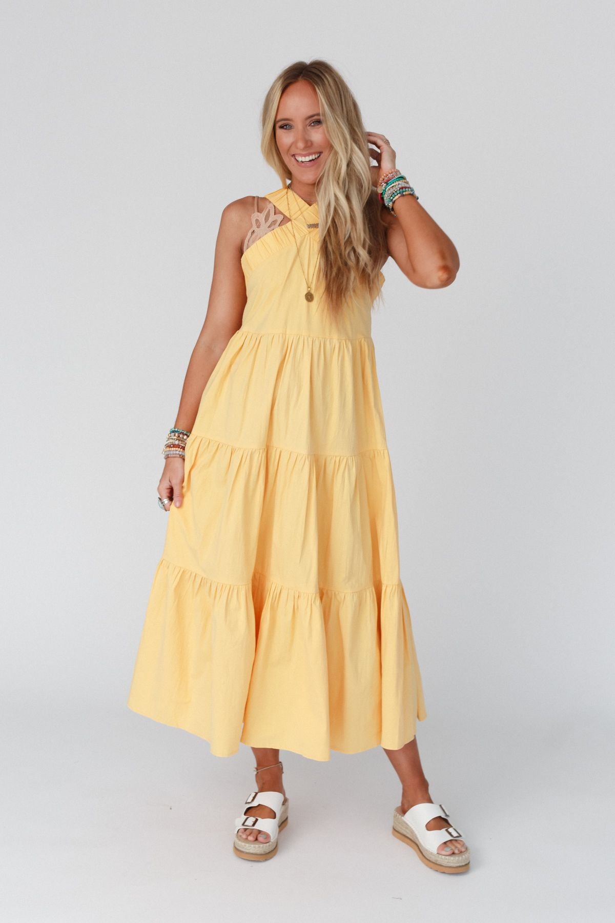 Sun Blissed Tiered Dress - Mustard