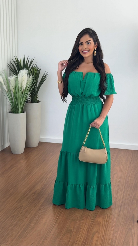 LONG GREEN DEC DRESS