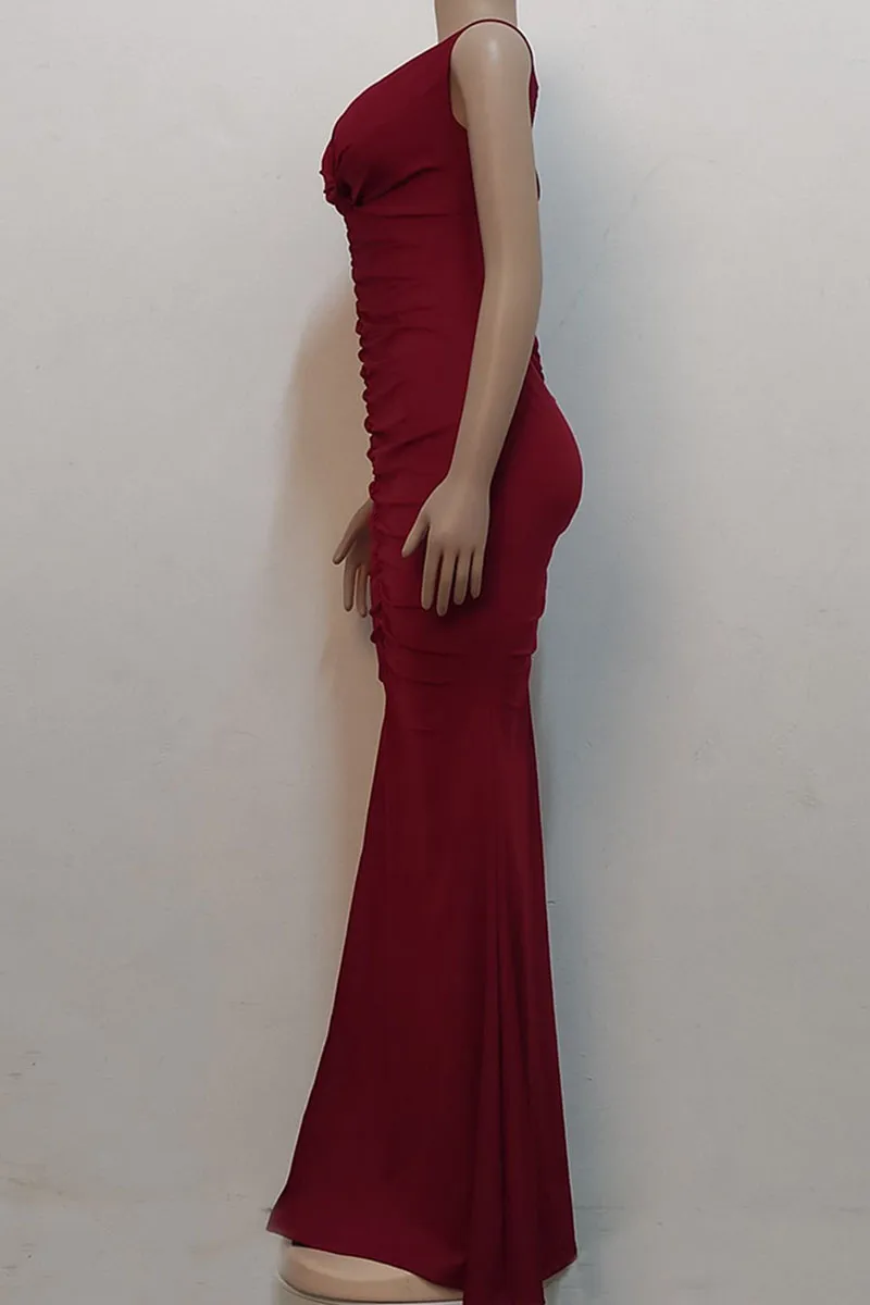 Purple Sexy Elegant Solid Split Joint Slit Fold V Neck Straight Dresses