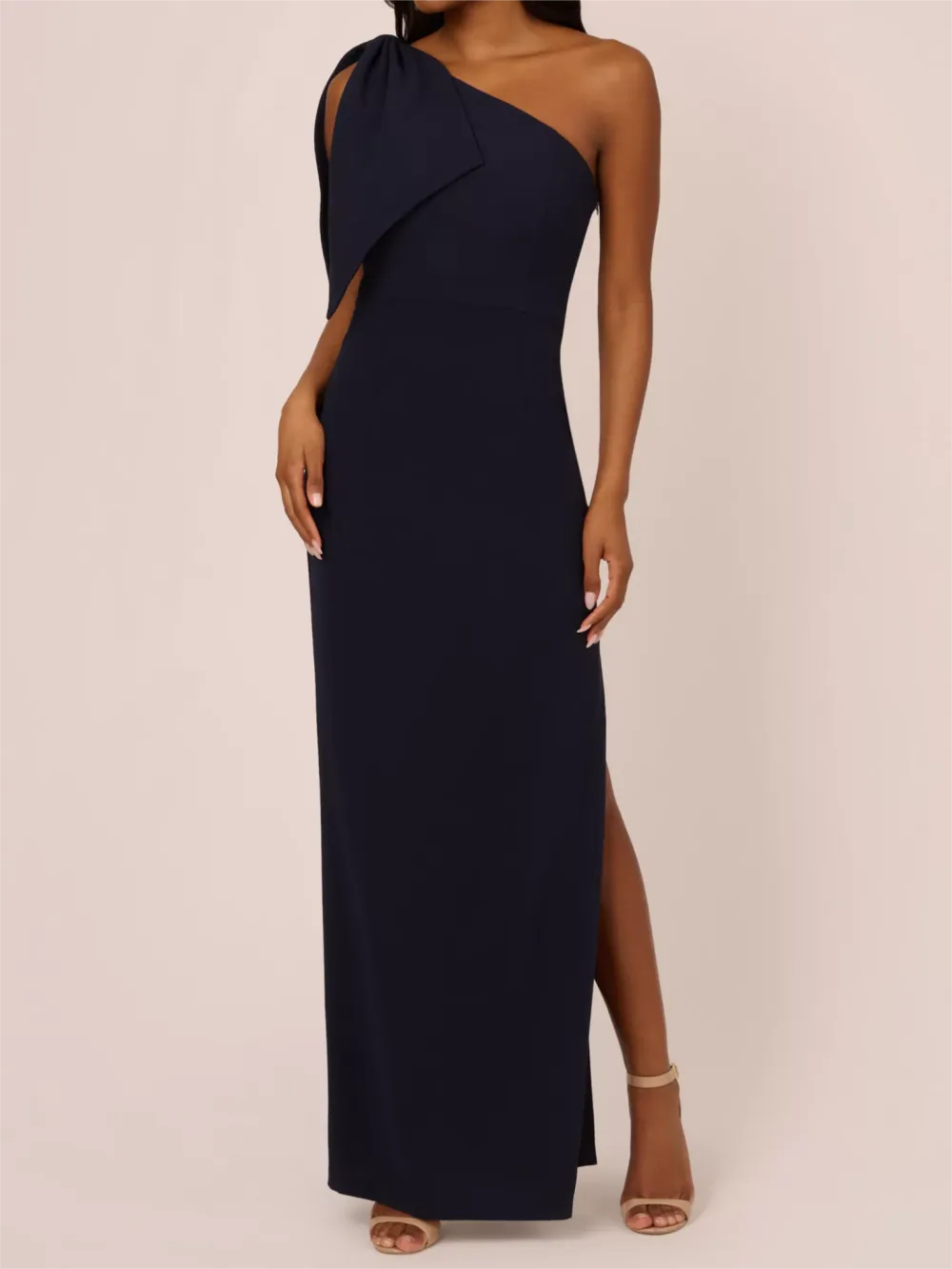 Crepe Asymmetric Bow Maxi Dress