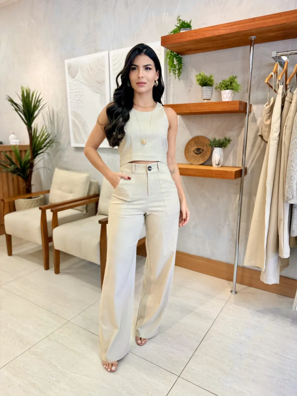 Gabi Beige Linen Trousers