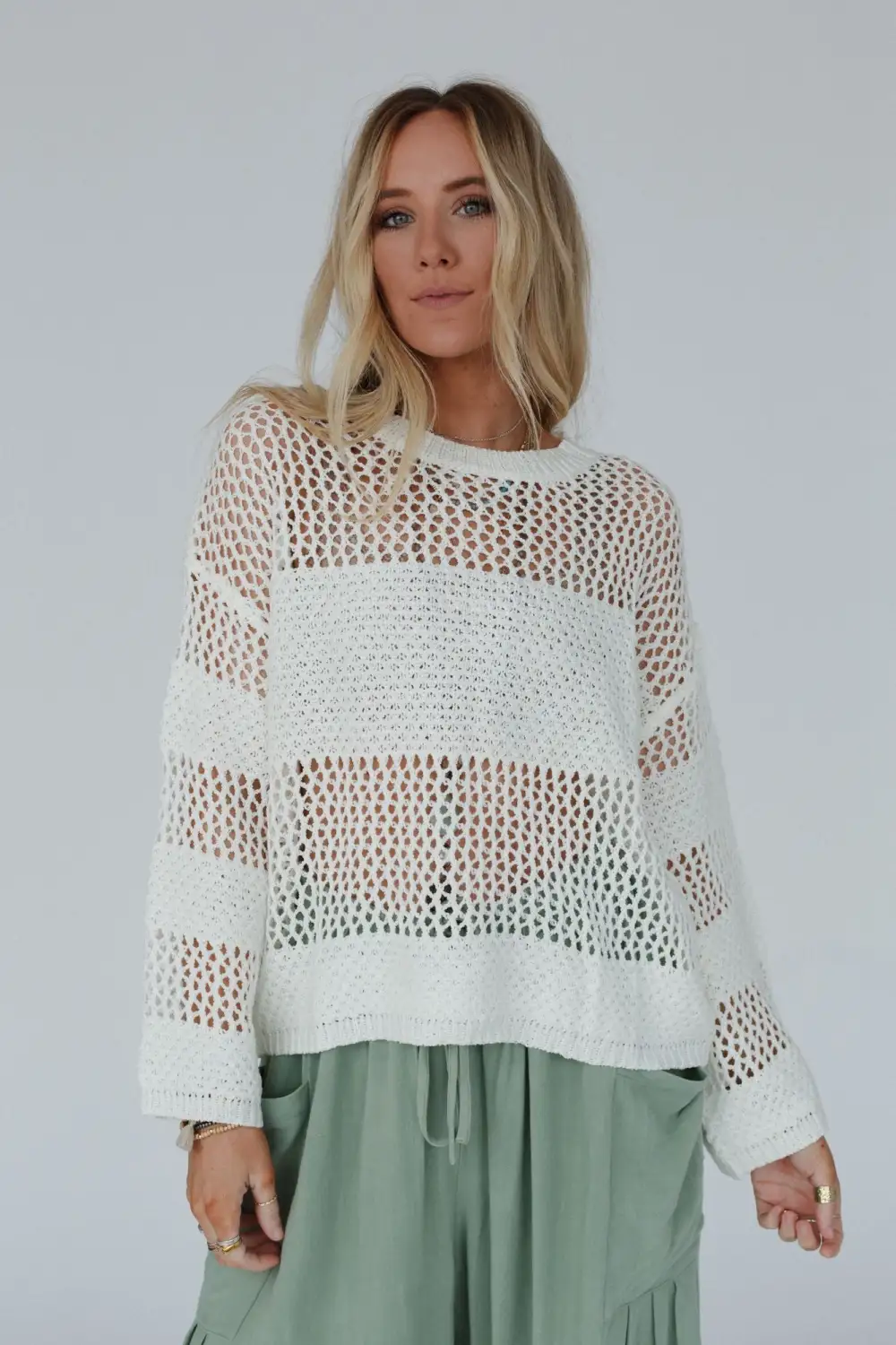 Sweet Peek Open Knit Top - Ivory