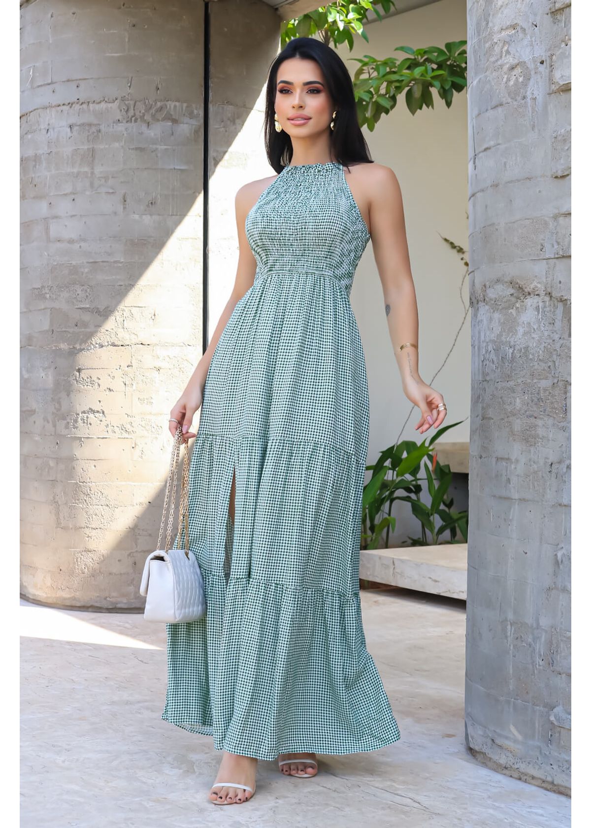 Long Vichy Halter Dress