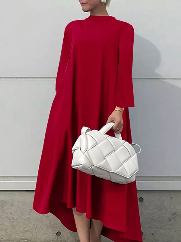 Casual Long Sleeves High-Low Solid Color Maxi Dresses