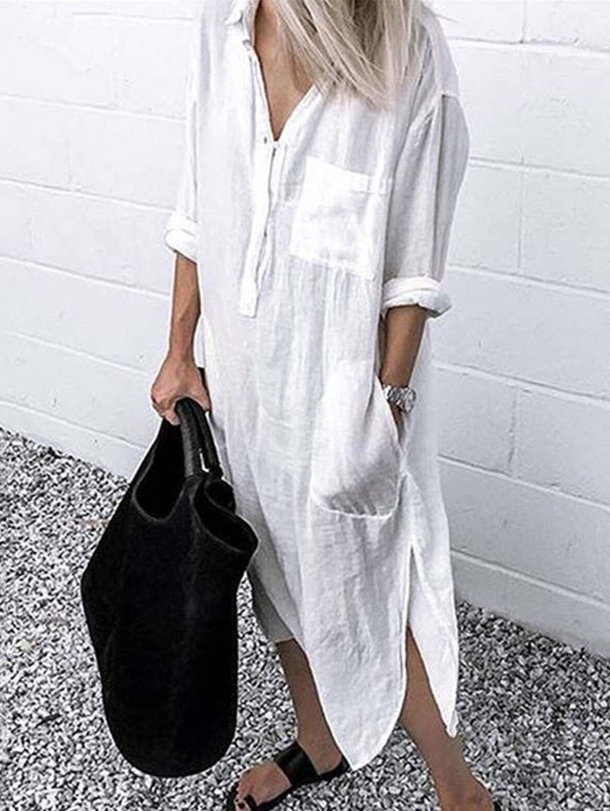 Women's Solid Casual Shirt Dress