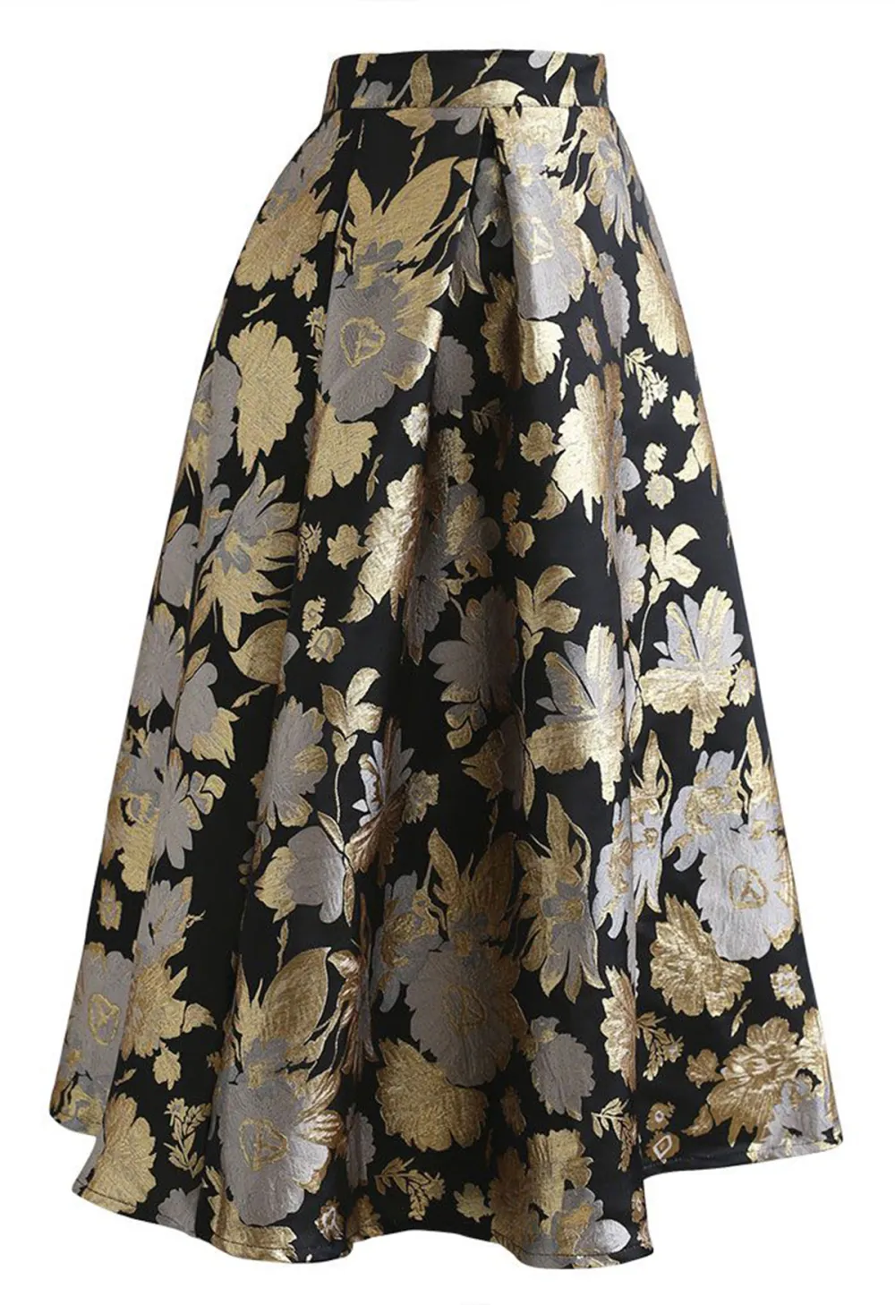 GOLDEN BOUQUETS JACQUARD A-LINE MIDI SKIRT