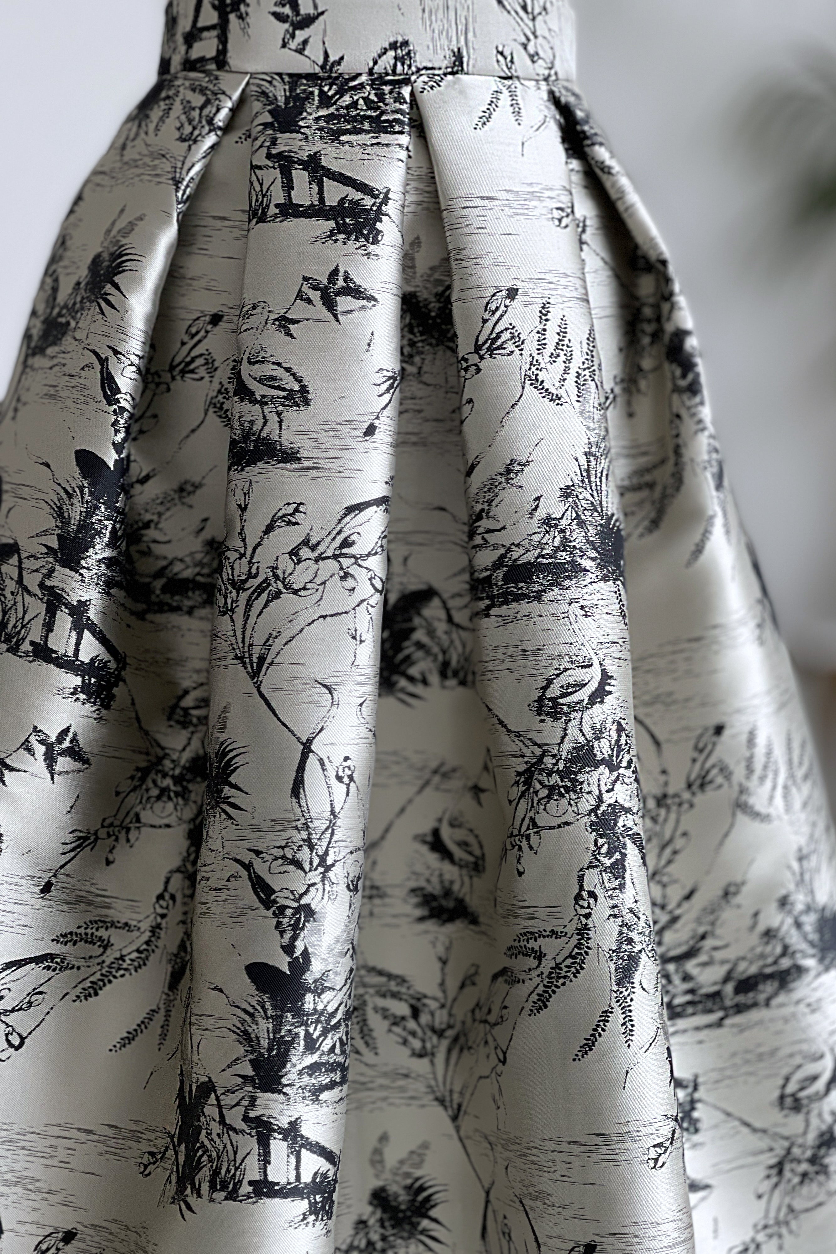 Gonna midi Toile de Jouy Silver