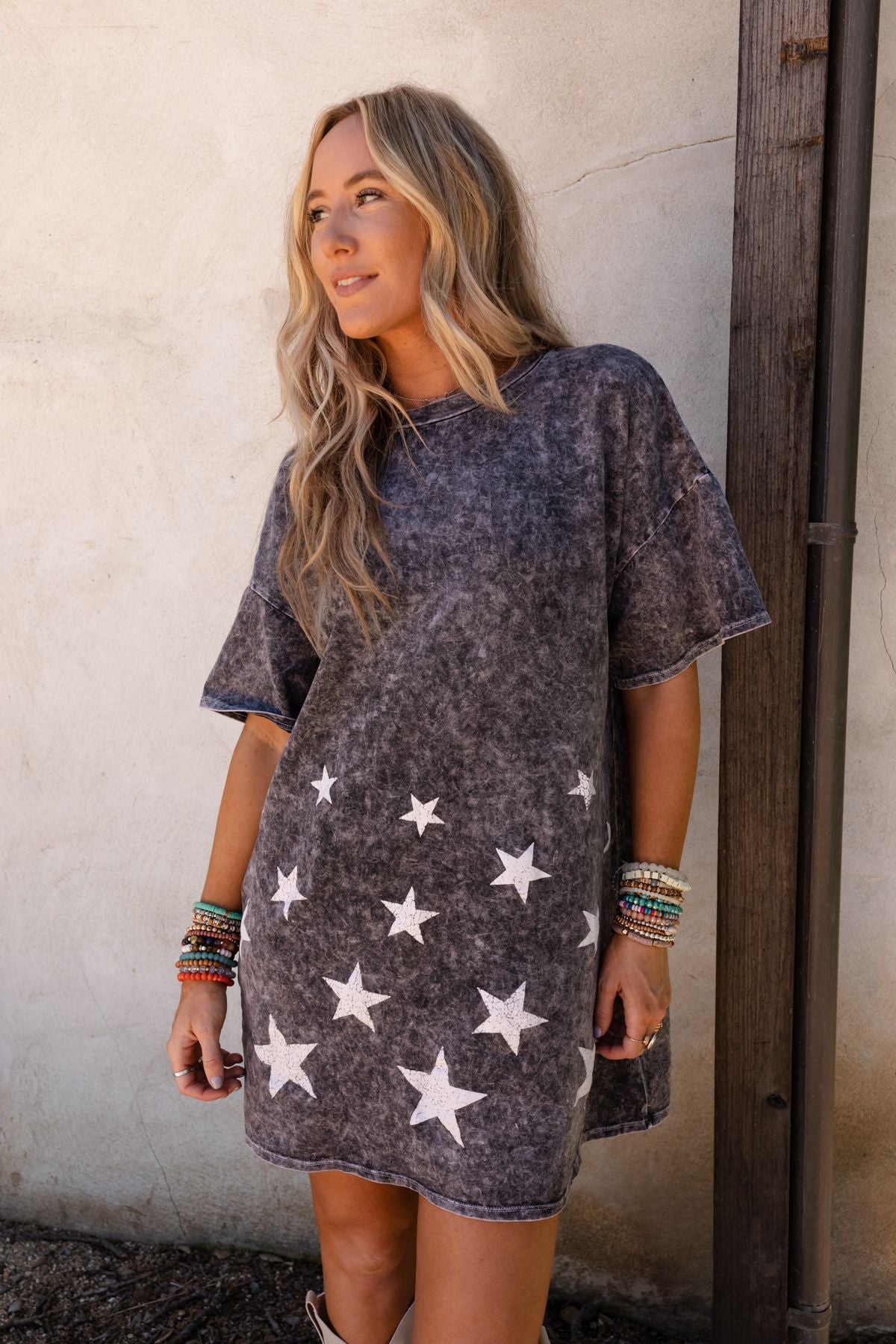 Starry Eyed Tee Dress - Charcoal