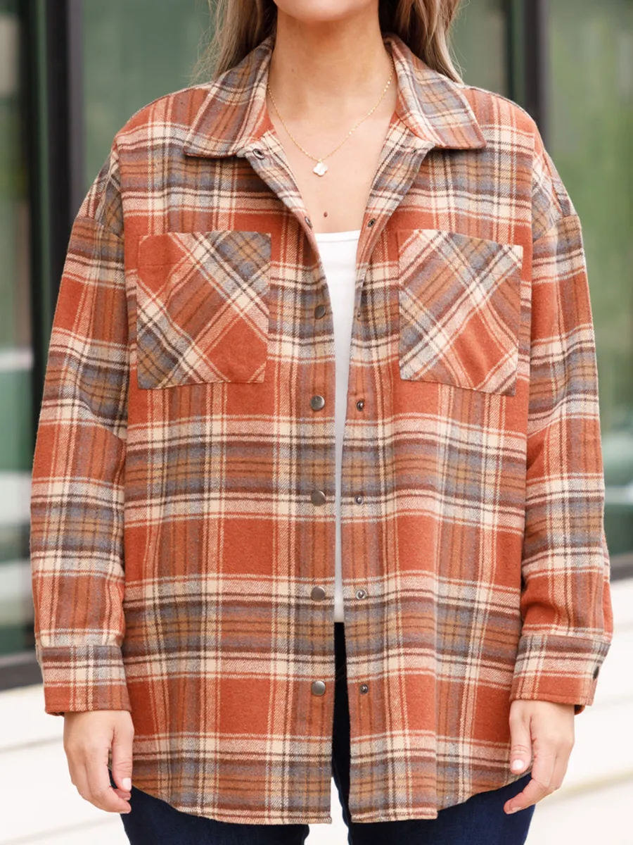 Orange red plaid pocket jacket