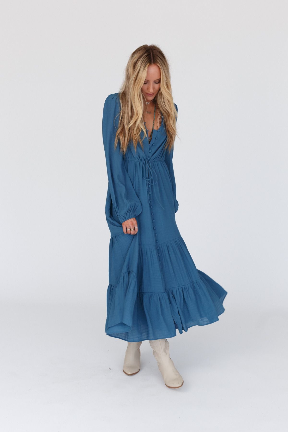 Karmela Puff Sleeve Maxi Dress - Blue