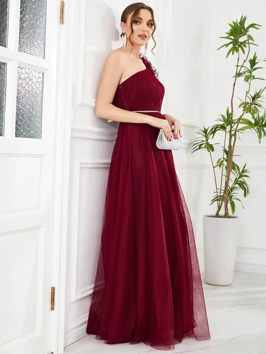 One Shoulder A Line Flower Decoration Wholesale Bridesmaid Dresses