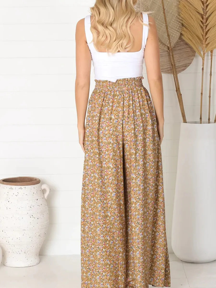 Boho high-waisted floral print trousers