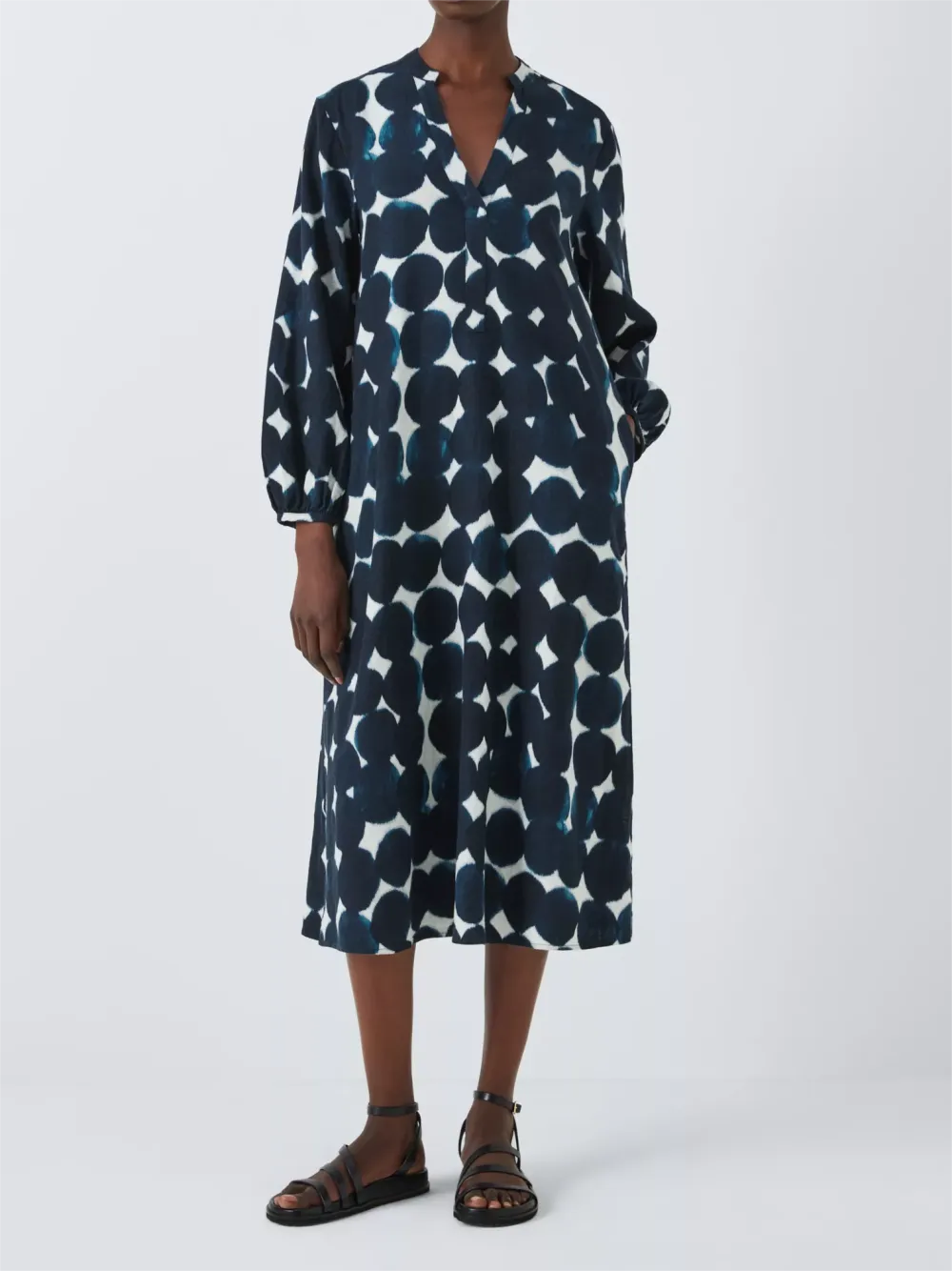 Spot Print Linen Blend Dress