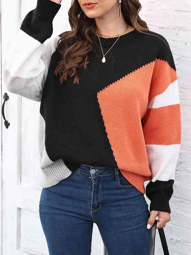 Color Block Round Neck Sweater