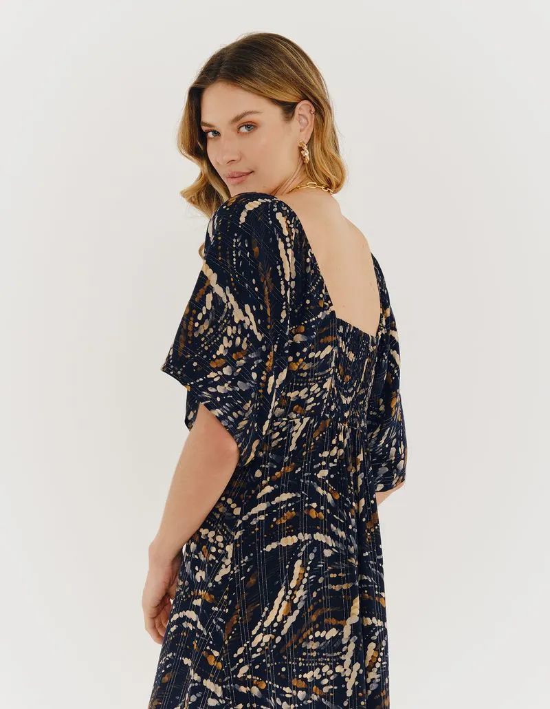 New Long Printed Constellation Dress - Navy Blue