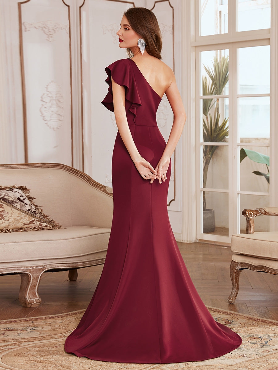 Elegant Maxi One Shoulder Wholesale Evening Dress with Side Split