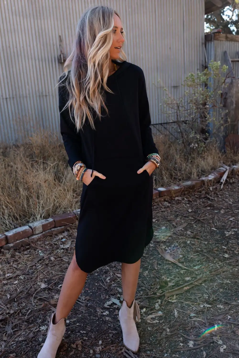 Your Go To Hoodie Dress - Black