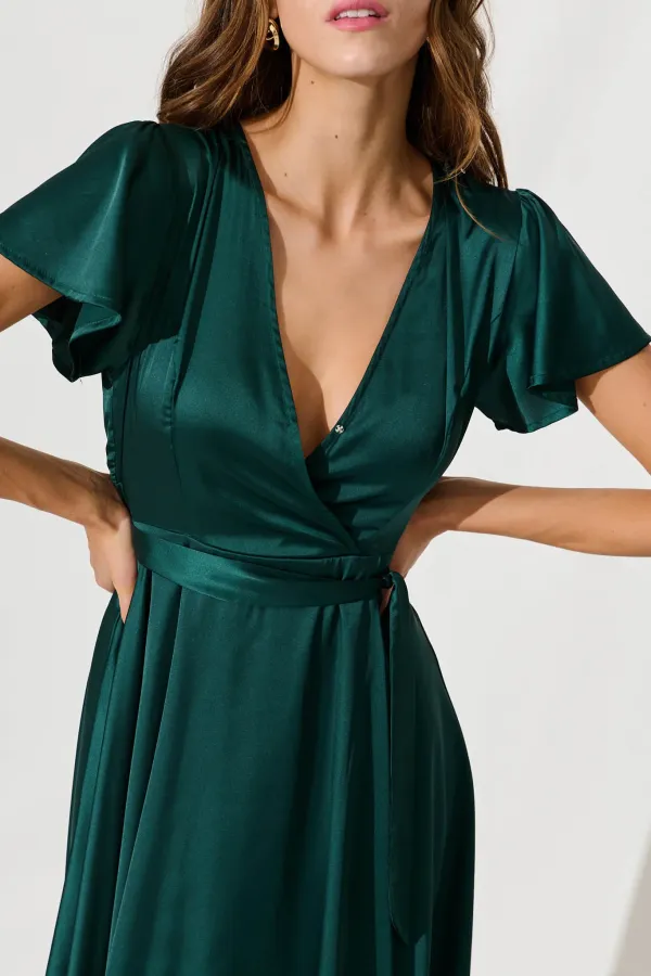 Loulou Maxi Dress In Emerald Satin