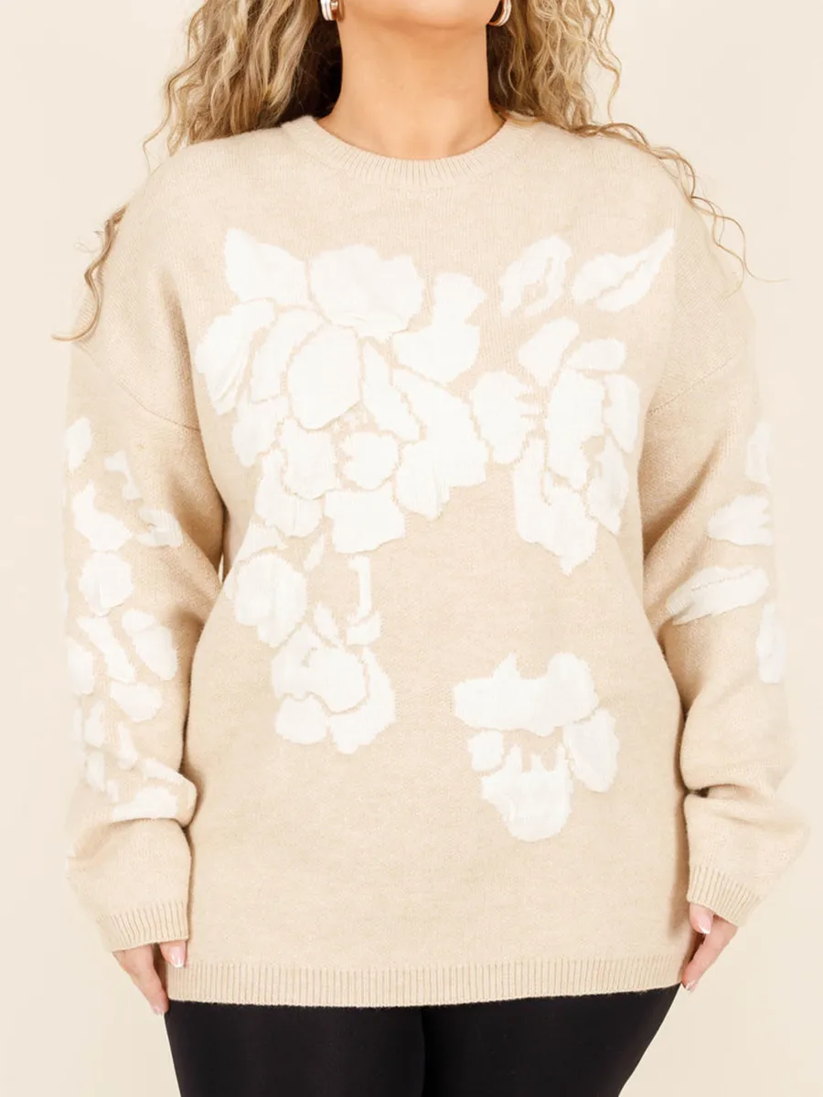 Floral pattern loose knit sweater