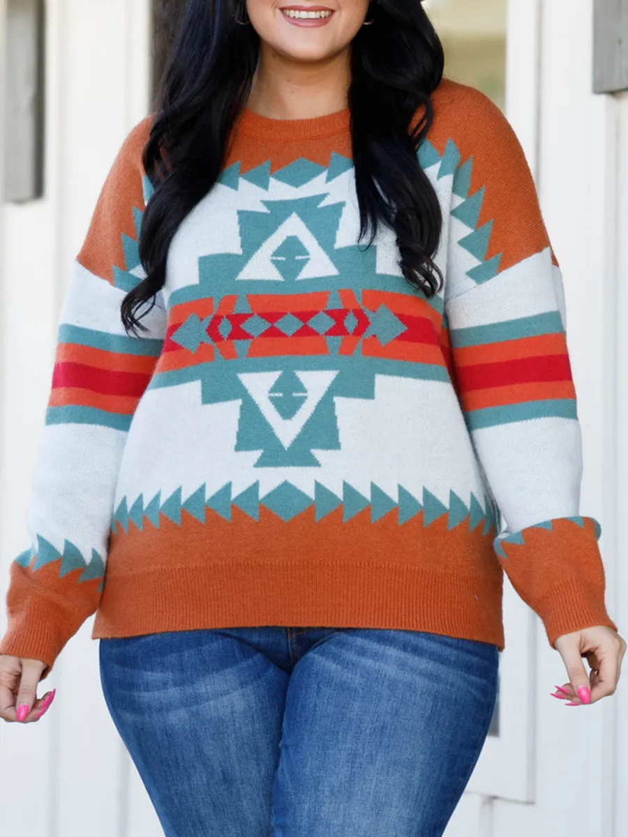 Geometric Contrast Pattern Loose Sweater