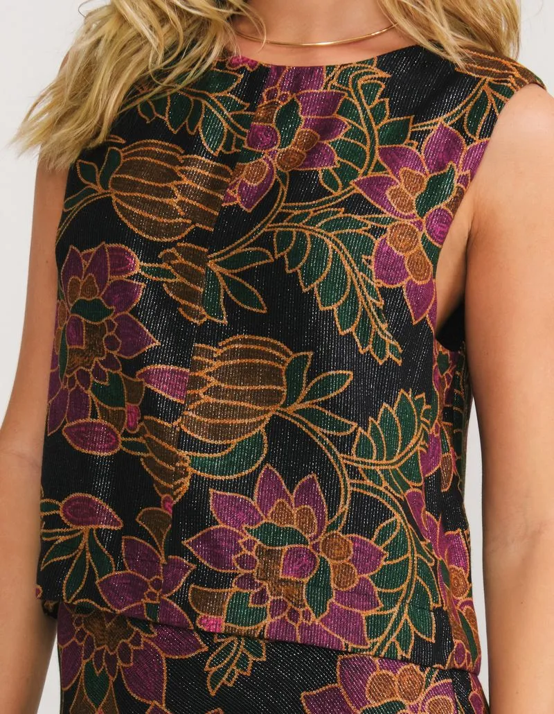 Floral Printed Banana Blouse - Black