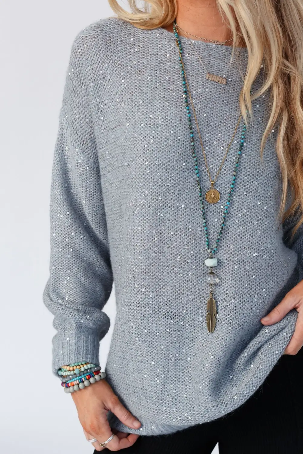 Hollywood Hills Sequined Sweater - Gray