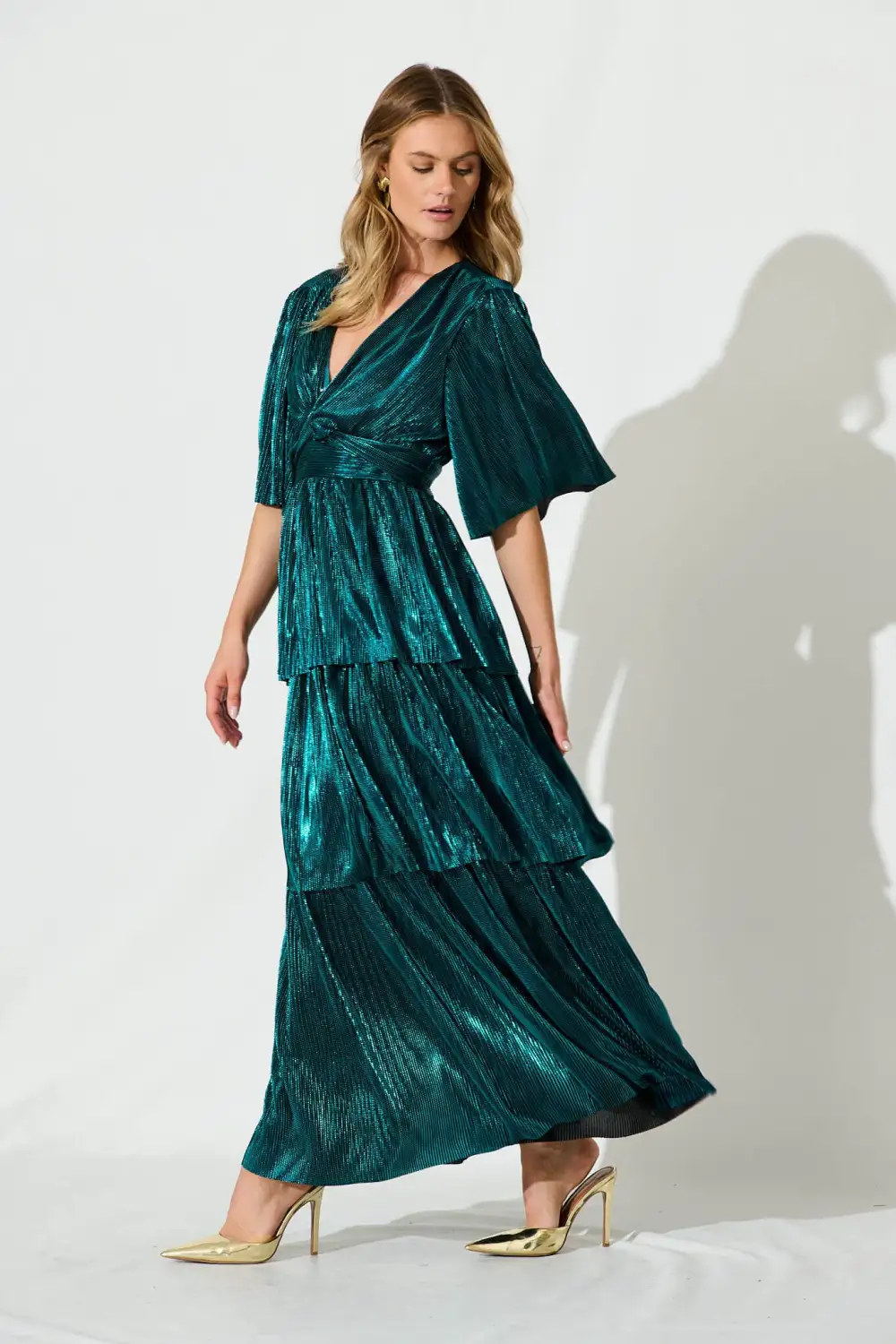 Carnation Maxi Dress In Teal Lurex