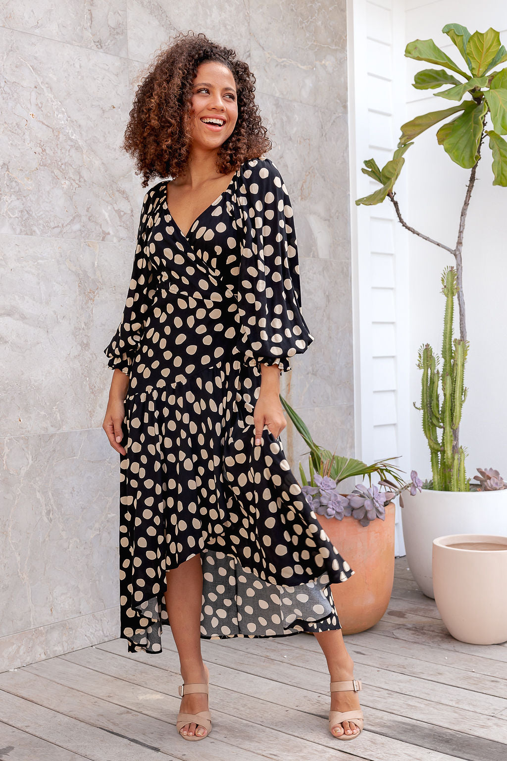 The Vanessa Wrap Dress - Dark Polka Dot