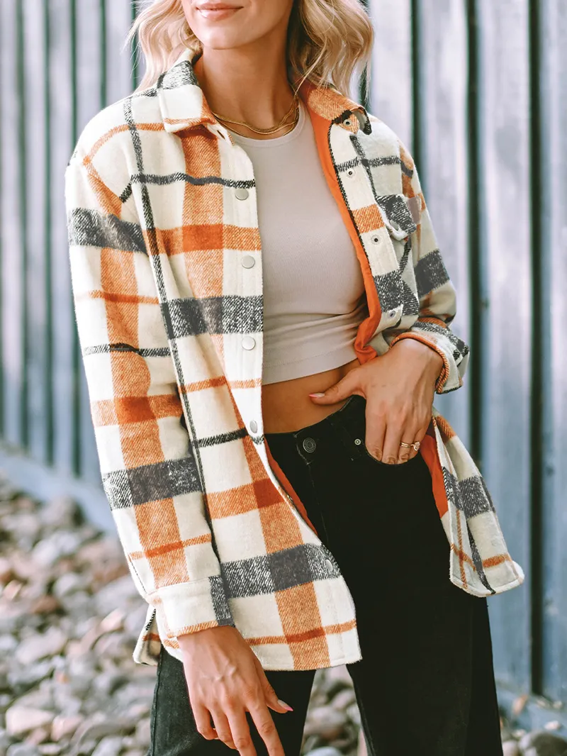 Plaid Print Turn Down Collar Buttoned Shacket