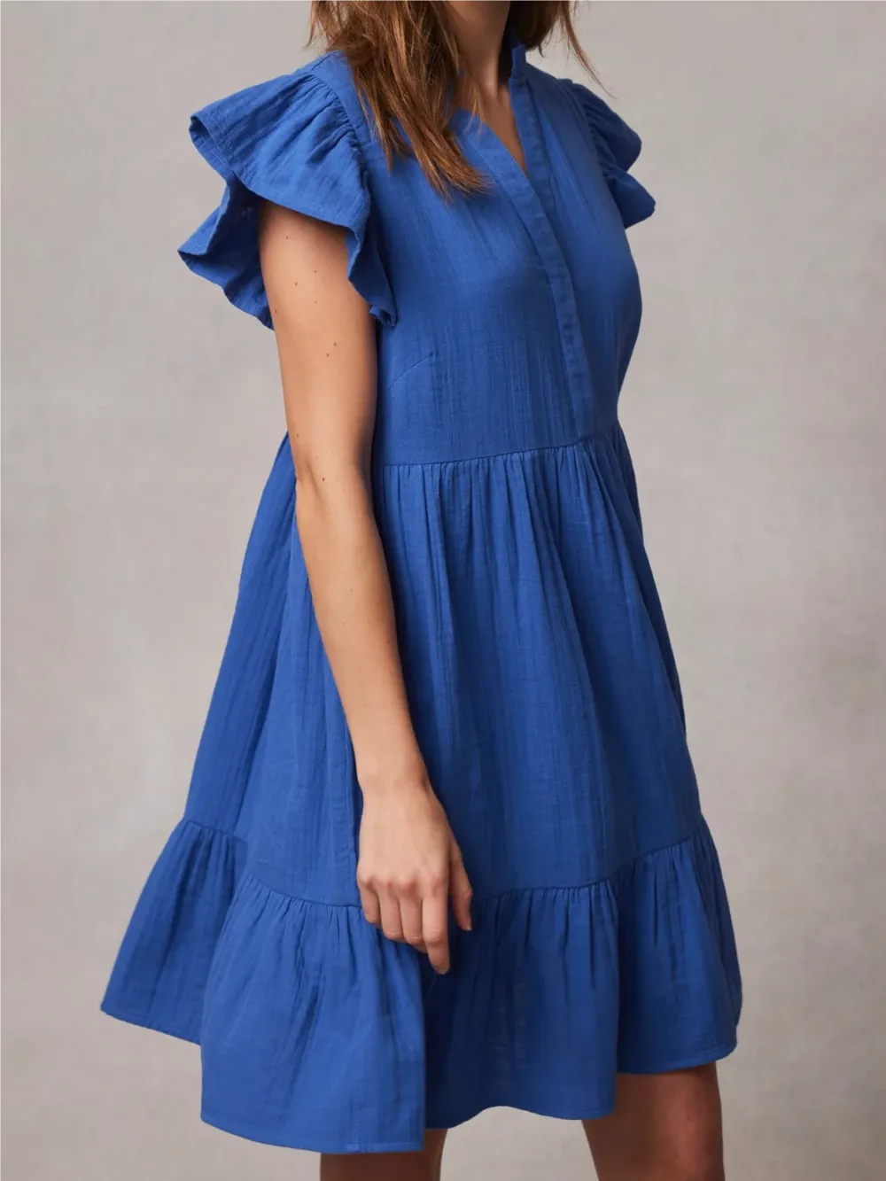 Ruffle Sleeve Mini Cotton Dress