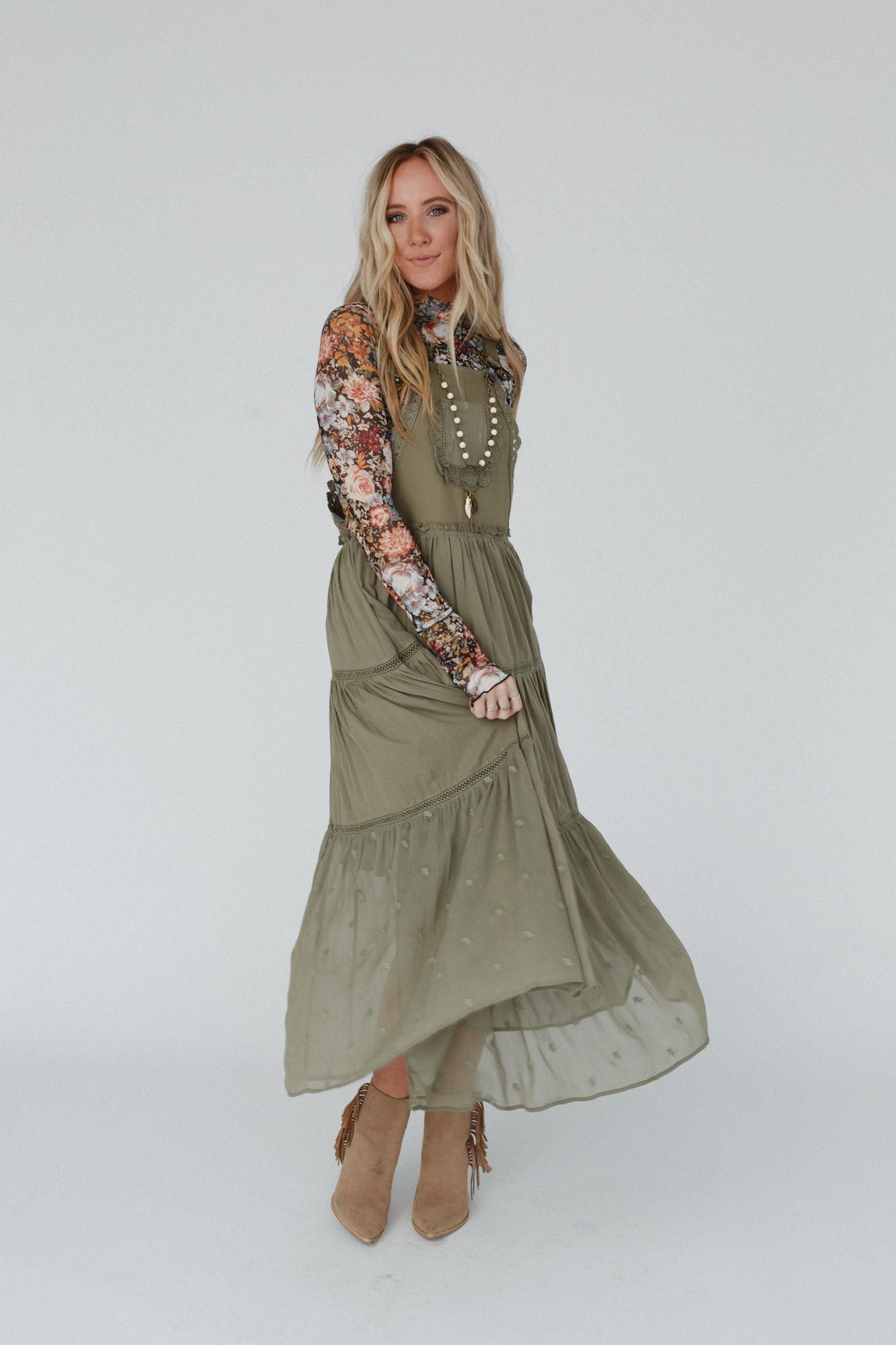 Green Paths Overall Dress - Olive