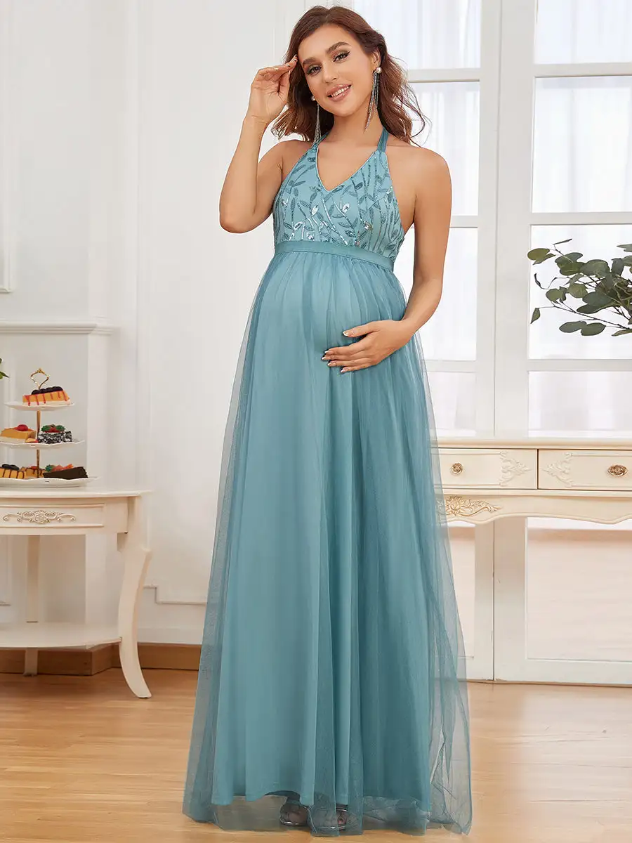 A Line Floor Length Halter Neck Wholesale Maternity Dresses